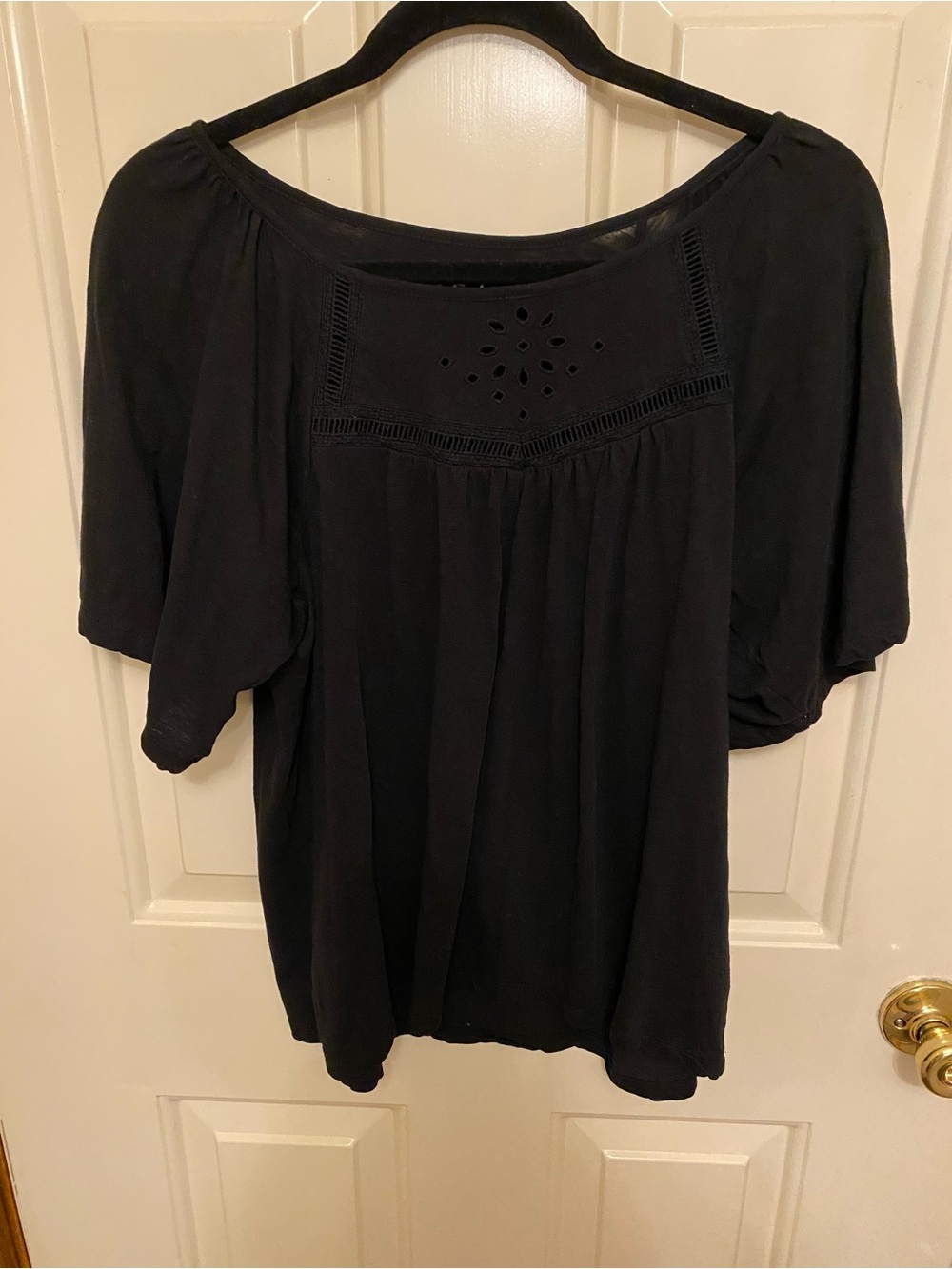 Women's Loft Black Peasant Tunic with Eyelet Yoke